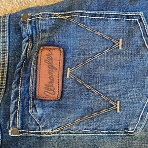 Wrangler Blue Denim Jeans with Brown Leather Patch